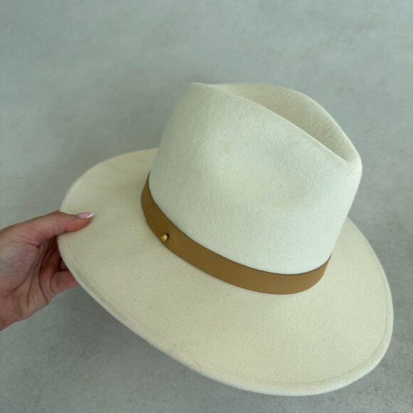 NWT Lack Of Color The Fader Wool Felt Fedora Hat Ivory w/ Tan Leather Band main image 4